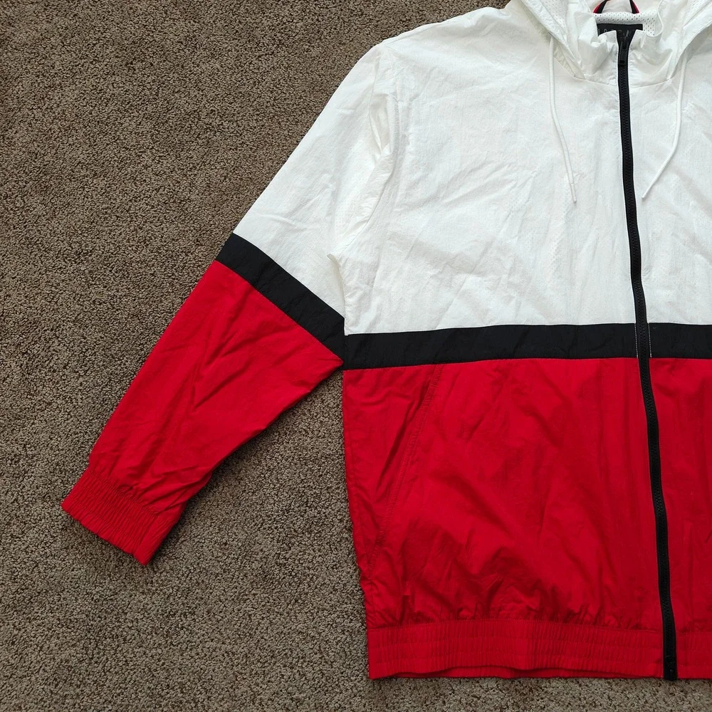 JORDAN Mens Windbreaker Jacket XXL White Red Nylon Colorblock Streetwear